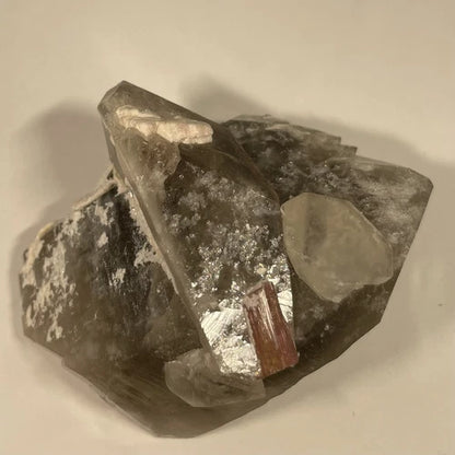 Tourmaline On Double Terminated Smokey Quartz Crystal Malkhan RUSSIA 85g