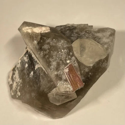 Tourmaline On Double Terminated Smokey Quartz Crystal Malkhan RUSSIA 85g